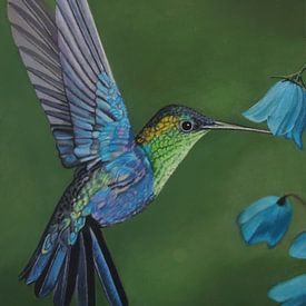 flying hummingbird with flowers by Manon Butterlin