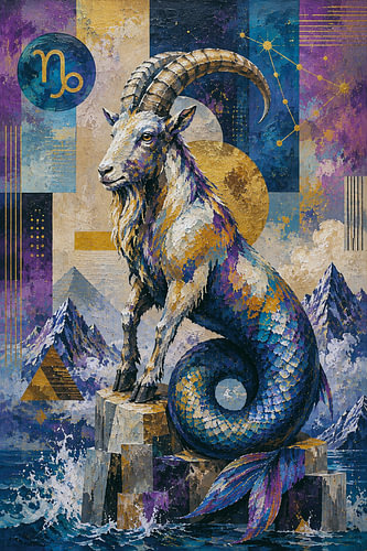 Capricorn Zodiac Painting – Celestial Wall Art