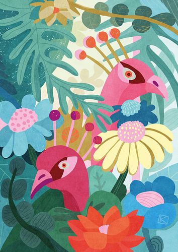 Tropische vogels en bloemen
