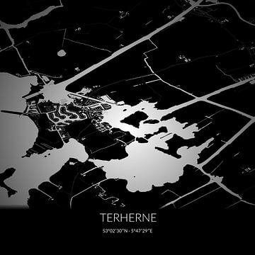 Schwarz-weiße Karte von Terherne, Fryslan. von Rezona