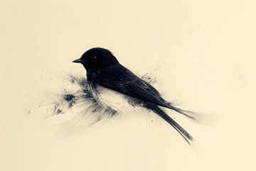 Schaduw van Rust Minimalistisch Portret van een Zwarte Vogel van Eva Lee