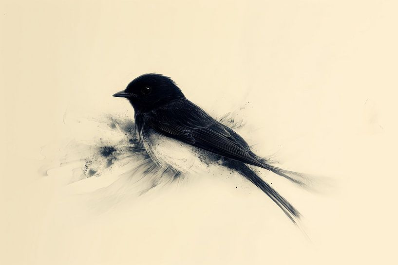 Shadow of Tranquillity Minimalist Portrait of a Black Bird by Eva Lee