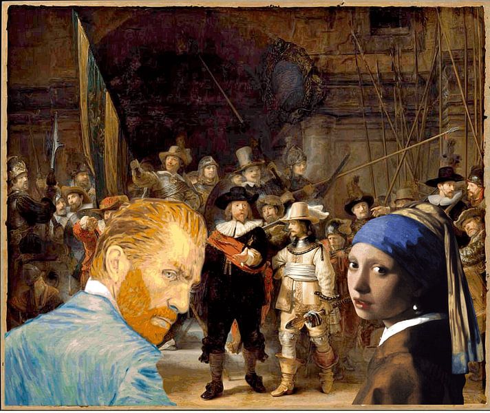 Vincent en Pearl kijken naar  Rembrandt van ! Grobie