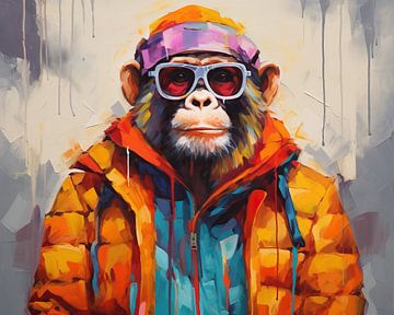 Portrait coloré d'un chimpanzé sur Art Merveilleux