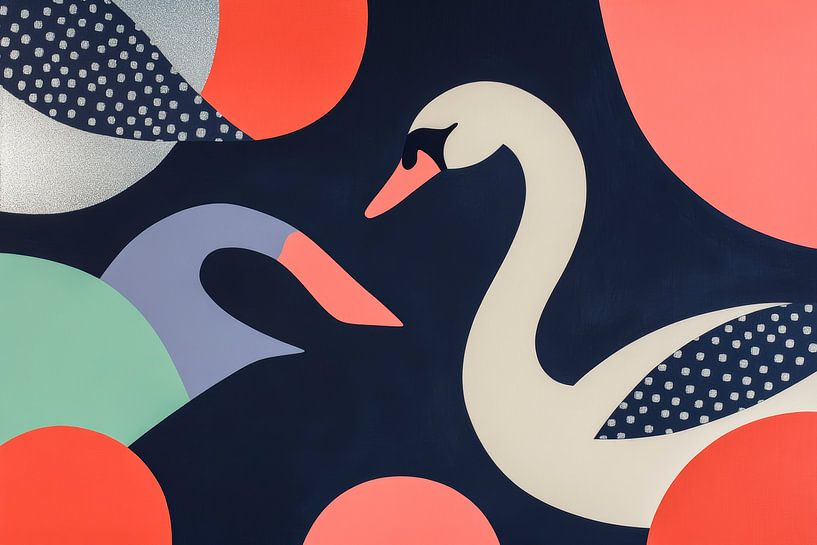 Swans in colourful design - Abstract by Poster Art Shop
