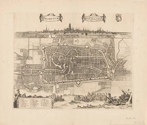 Plattegrond van de stad Utrecht met stadsgezicht, Johannes Jacobsz van den Aveele, ca. 1700 - ca. 17