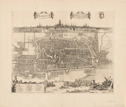 Carte de la ville d'Utrecht avec vue sur la ville, anonyme, d'après Johannes Jacobsz van den Aveele,