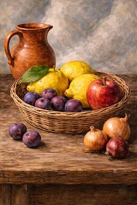 Stillleben - frisches Obst und rustikaler Tisch