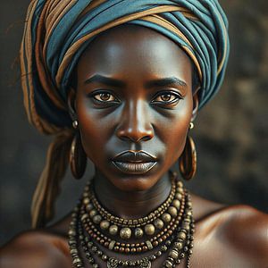 Porträt einer afrikanischen Frau in traditioneller Tracht.