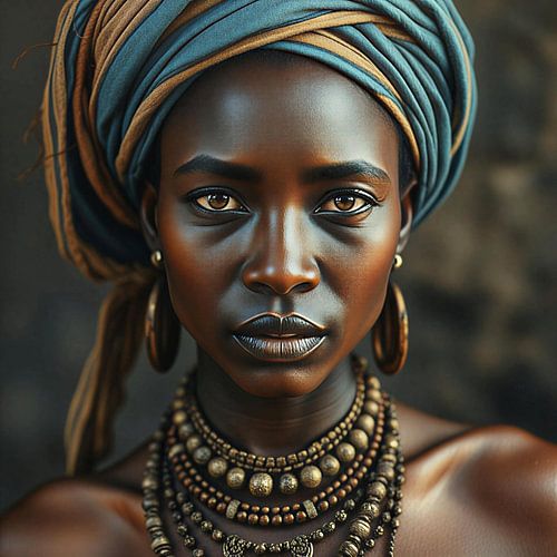 Een portret van een Afrikaanse vrouw in traditionele klederdracht .