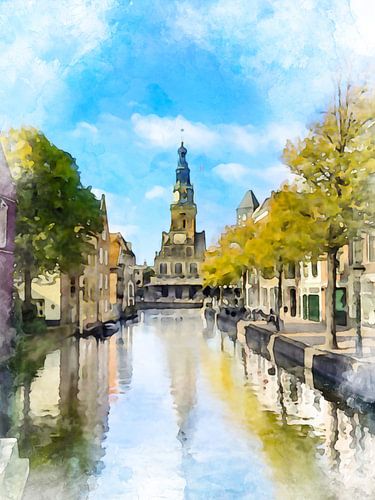 Zicht op de Waagtoren, Alkmaar, Noord-Holland.