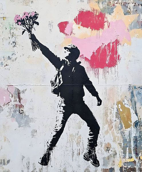 Graffiti Man with flowers by But First Framing