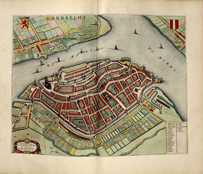 Dordrecht of Dordt, Stadsplattegrond Joan Blaeu 1652 van Atelier Liesjes