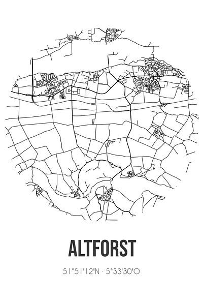 Altforst (Gelderland) | Map | Black and white by Prints of Place