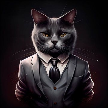 Stattliches Porträt einer Katze in einem schicken Anzug von Maarten Knops