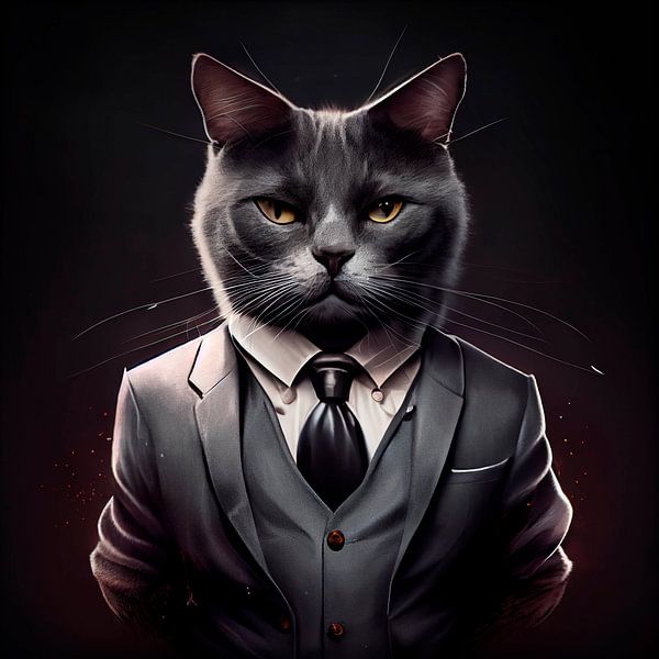 Stately portrait of a Cat in a fancy suit by Maarten Knops