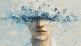 Surrealer Kopf, der sich zu abstrakten Wolkenformen ausdehnt – Kunst der ätherischen Auflösung des Geistes von Aden Pink Studio