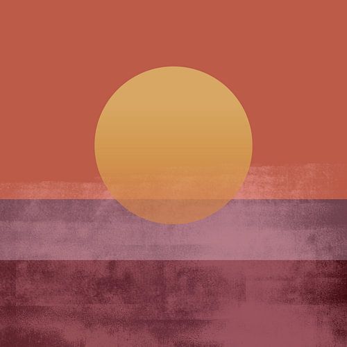 Coucher de soleil. Paysage abstrait et minimaliste aux couleurs chaudes sur Dina Dankers