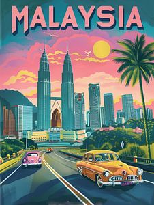 Kuala Lumpur en couleurs : Art rétro du paysage urbain de la Malaisie