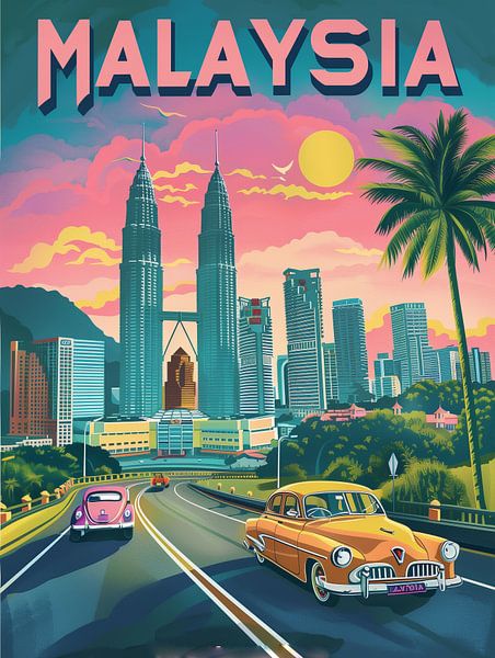 Kleurrijk Kuala Lumpur: Retro Maleisië stadsgezicht kunst van Travel Shop