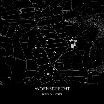 Schwarz-weiße Karte von Woensdrecht, Nordbrabant. von Rezona