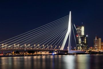 ROTTERDAM Erasmusbrug bij nacht met wolkenkrabbers