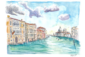 Blick auf den Canal Grande Venedig mit Salute Giglio und Spiegelungen
