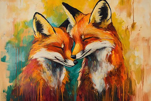 Kleurrijke vossen schilderij modern