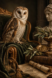 Athena’s Owl – An Elegant Baroque Portrait in Olive by Peter Pen Drawings and Paintings