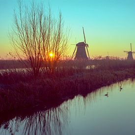 Kinderdijk windmills sunrise panorama by Angel Flores