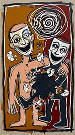 Derrière le sourire : un masque néo-expressionniste du bonheur sur Aden Pink Studio