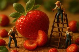 Small farmers cut strawberries by Imperial Art House