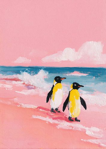 Minimalistisch strand met pinguïns