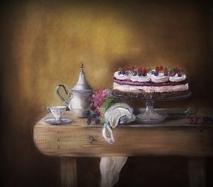 stilleven met taart.. ( olieverfschilderij op canvas)