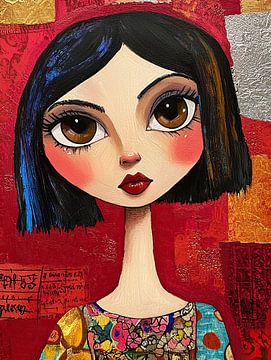 Girl with Big Eyes | Coloured Girl by Eye catching paintings