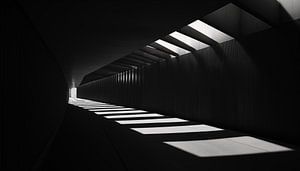 Modern tunnel black and white panorama