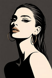 Minimalistisch Fashion Portret met Gouden Oorbellen Poster