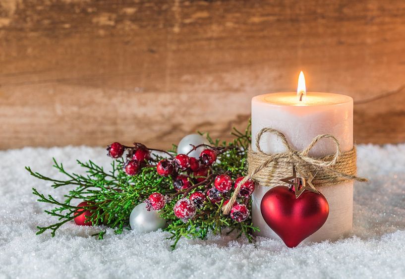 Festive Advent and Christmas time arrangement with burning candle by Alex Winter