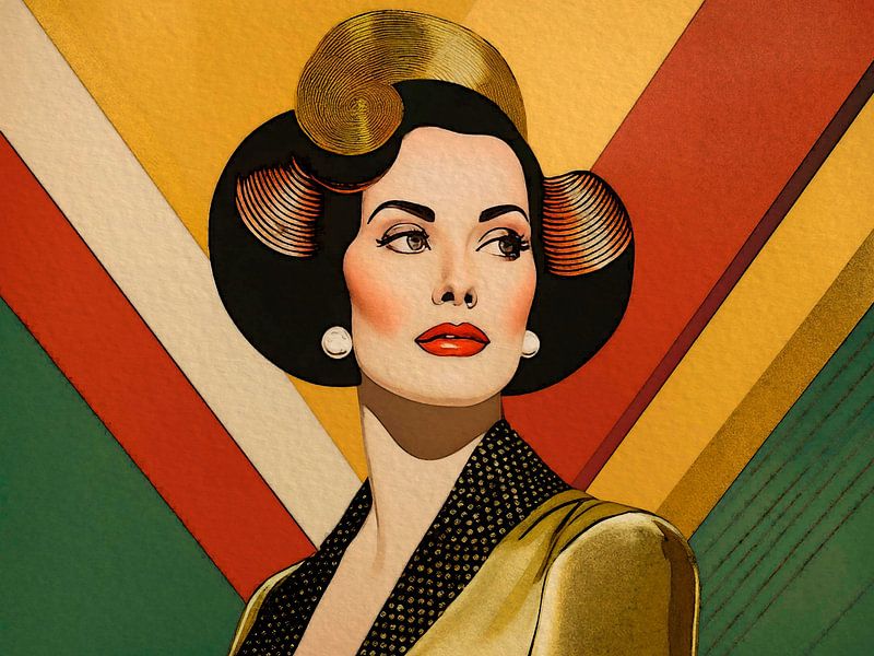 Retro look elegant woman in gold, Series: Colourful Retro -7 by Studio Pieternel