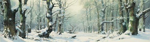 Sneeuw Bedekte Takken | Winter Bos Schilderij