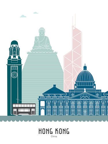 Skyline illustratie stad Hong Kong in kleur