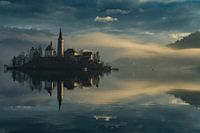 Sunrise in Bled - Slovenia. Fog lies over the lake
