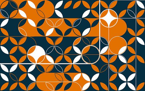 Retro design in oranje en Pruisisch blauw