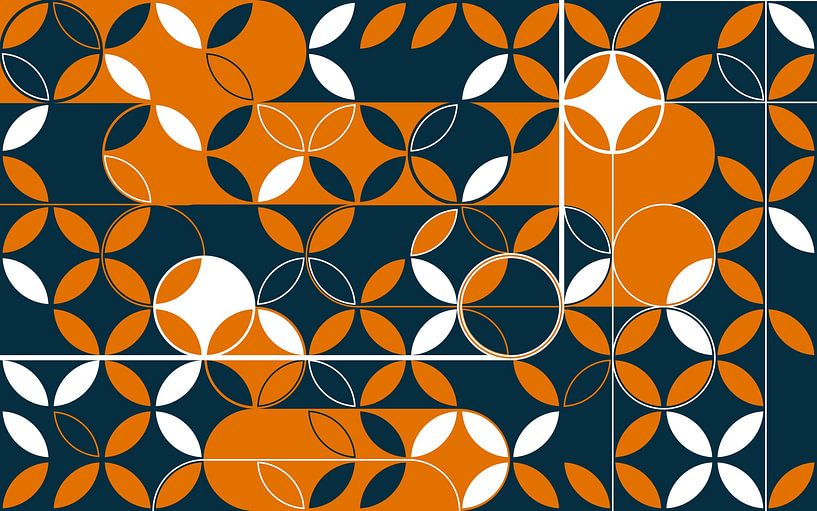 Retro design in oranje en Pruisisch blauw van Mixed media vector arts