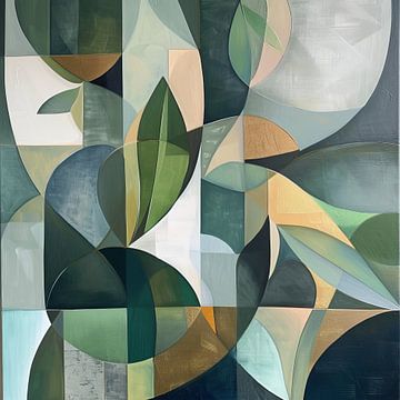 Abstract schilderij bladeren | Green Leaf Symphony van Kunst Kriebels