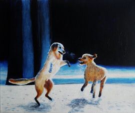 Honden in de sneeuw. by Sabine Trines