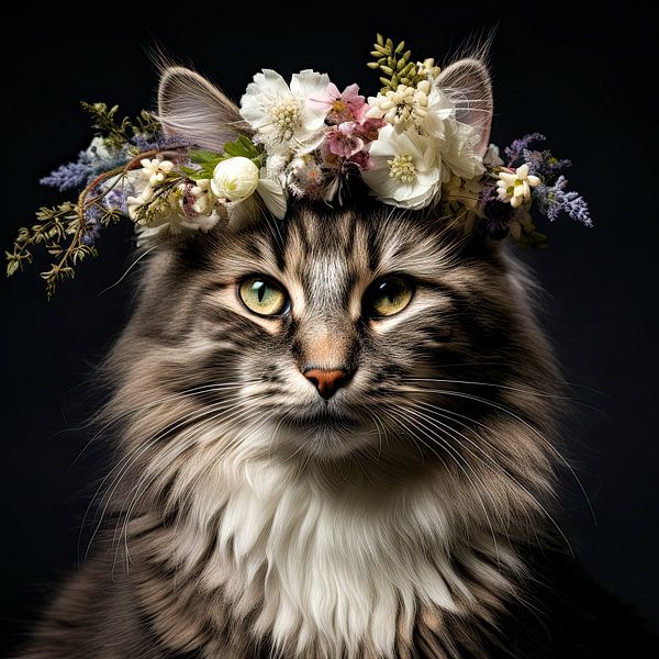 Wall decoration: Cat with Flower Crown by Vlindertuin-Art