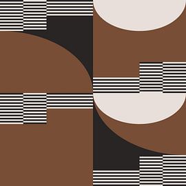 Retro Kreise, Streifen in Braun, Weiß, Schwarz. Moderne abstrakte geometrische Kunst Nr. 8 von Dina Dankers