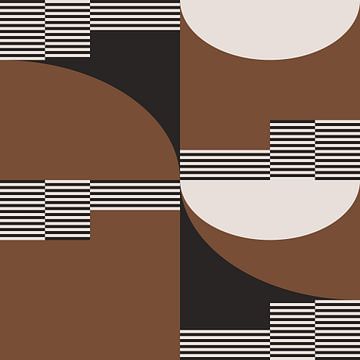 Retro Cirkels, Strepen in Bruin, Wit, Zwart. Moderne abstracte geometrische kunst nr. 8 van Dina Dankers