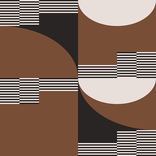 Retro Cirkels, Strepen in Bruin, Wit, Zwart. Moderne abstracte geometrische kunst nr. 8